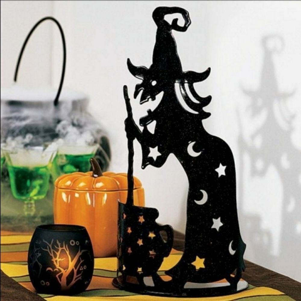 🩵Partylite Black Shimmery Wilemina Witch Tealight Candle Holder - Picture 1 of 9